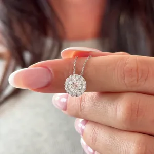 Video of Round Lab Diamond Halo Necklace